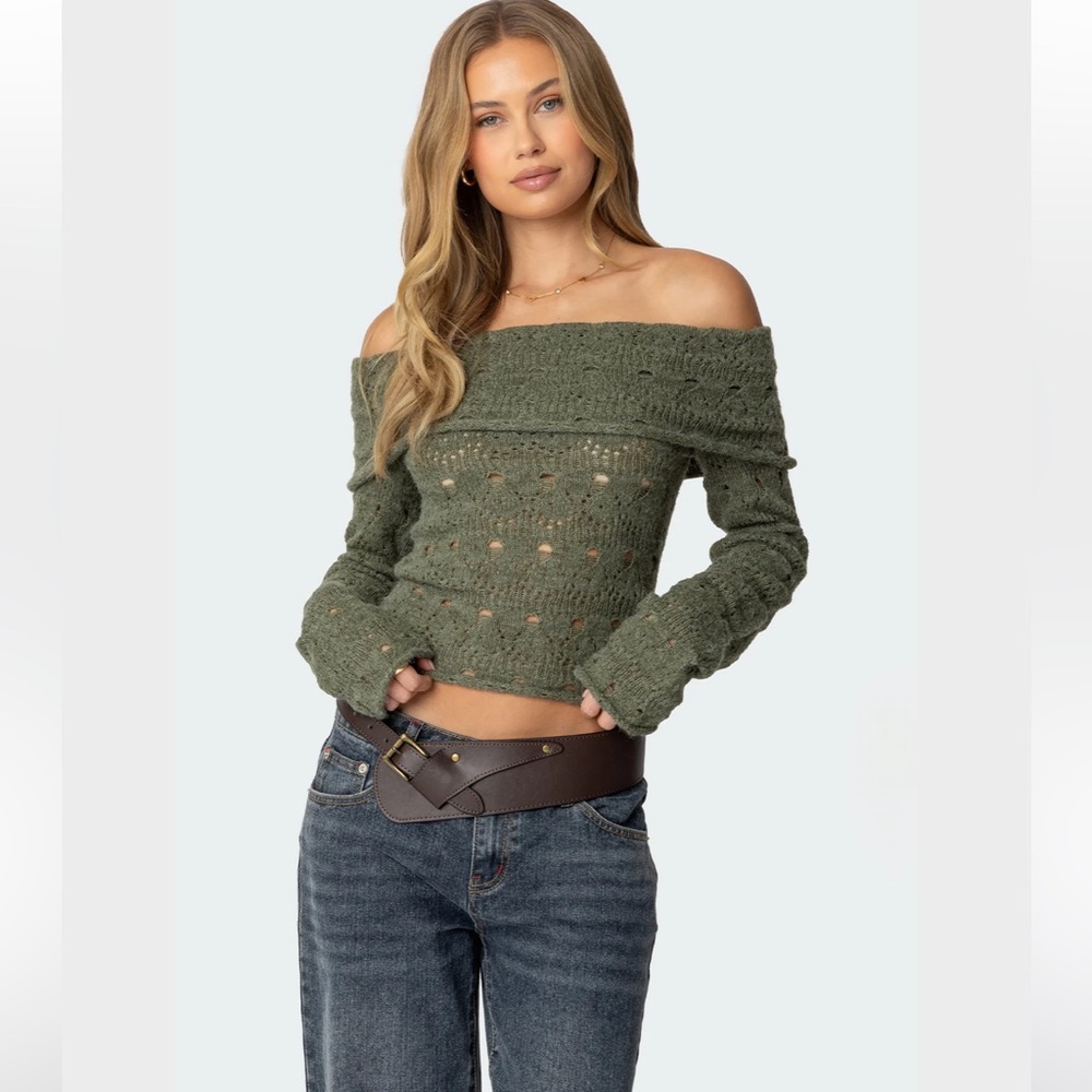 Edikted Olive Off-the-Shoulder Sweater